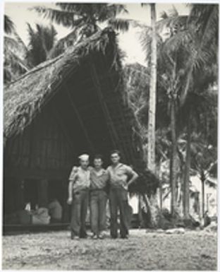 [Servicemen in front of building, Mogmog Island]