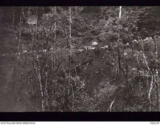 REINHOLD HIGHWAY, NEW GUINEA. 1943-08-23. CONVOY OF HEADQUARTERS, ROYAL AUSTRALIAN ENGINEERS, 11TH AUSTRALIAN DIVISION, ON THE NEWLY COMPLETED HIGHWAY AT THE ELOA BASIN