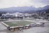 French Polynesia, view of Papeete vending stands in foreground