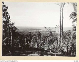 WEWAK AREA, NEW GUINEA, 1945-06-11. A GENERAL VIEW OF WEWAK POINT TAKEN FROM 620 FOOT FEATURE, HALF WAY UP TO D COMPANY, 2/8 INFANTRY BATTALION'S POSITION