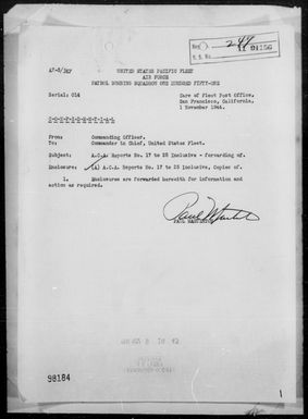 VPB-151 - ACA Reps Nos 17-25- Bombing, Strafing & Reconnaissance Missions to Yap Is, Carolines, & Pagan Is, Marianas, 9/20/44-10/29/44