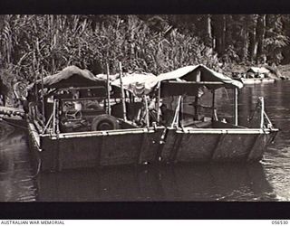 BULLDOG AREA, NEW GUINEA, 1943-09-05. BARGES AT THE BULLDOG LANDING