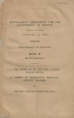 The story of Tu and Rei : a Manihikian myth. Omens of pregnancy, Mangaia, Hervey Islands