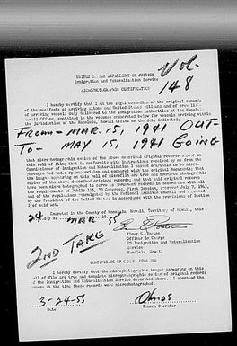 Volume 148: Immigration Service Forms, March 15, 1941 - May 15, 1941