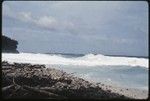 Kaibola beach on the north coast of Kiriwina: waves generated by cyclone have piled broken coral onto beach