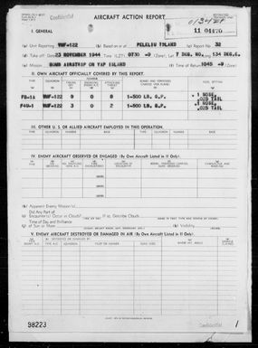 VMF-122 - ACA Rep #32 - Bombing of Yap Airstrip, Yap Is, Carolines, 11/23/44