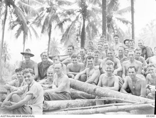 MILNE BAY, NEW GUINEA. 1943-06-27. TROOPS OF "C" GROUP, 2/3RD AUSTRALIAN DOCKS OPERATING COMPANY, ROYAL AUSTRALIAN ENGINEERS, A.I.F. THEY ARE:- VX78215 SAPPER J. BRAY, (1); VX77257 SAPPER F. ..