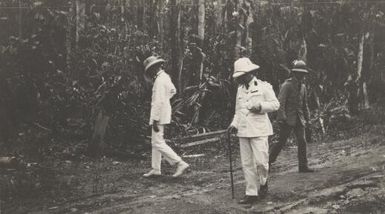 Colonel William Holmes and other officers examining German trenches, German New Guinea, 1914