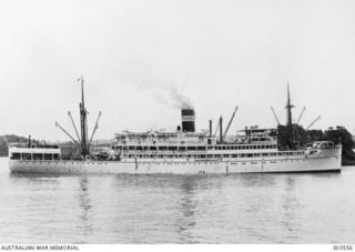 SYDNEY, NSW. STARBOARD SIDE VIEW OF THE AUSTRALIAN PASSENGER CARGO VESSEL SS MACDHUI WHICH ASSISTED IN THE EVACUATION OF WOMEN AND CHILDREN FROM THE NORTHERN GARRISONS IN 1941-12. SHE WAS BOMBED ..