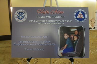 Guam, Jan. 28, 2013 -- Representatives from the Federal Emergency Management Agency and the Guam Department of Homeland Security/Office of Civil Defense met with youth organization leaders to share ideas on how to develop emergency preparedness programs on Guam