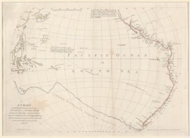 A chart of the discoveries made in the South Sea or Pacific Ocean previous to A.D. 1579 : and shewing the opinions entertained by the geographers of that period concerning the existence of lands in the parts which had not been explored / engraved by F. Sanfom