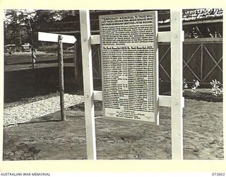 LAE, NEW GUINEA. 1944-04-23. A TEMPORARY MEMORIAL AT LAE WAR CEMETERY ERECTED TO THE MISSING AND UNIDENTIFIED