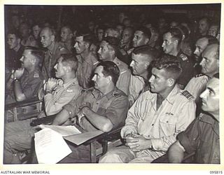 JACQUINOT BAY, NEW BRITAIN. 1945-09-07. FOLLOWING THE SURRENDER OF JAPANESE FORCES IN THE SOUTH WEST PACIFIC AREA, STAFF OFFICERS, ROYAL NEW ZEALAND AIR FORCE OFFICERS, AND ROYAL AUSTRALIAN NAVY ..