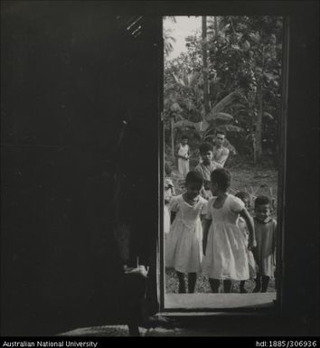 Children entering a building