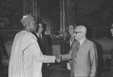 President of Republic Sandro Pertini receives His Excellency Bukar Shaib, new Ambassador of Federal Republic of Nigeria, His Excellence Satya Nand Nandan, new Ambassador of Fiji Islands and His Excellence Gabriel Canadas Nouvilas, new Ambassador of Spain for the presentation of Credit Letters