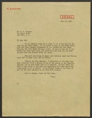 [Letter from I. H. Kempner to Mr. Daniel W. Kempner, June 11, 1956]