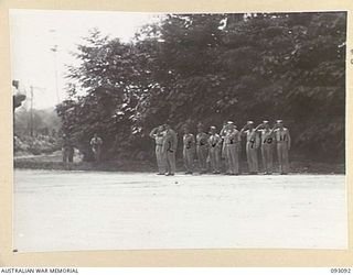 TOROKINA, BOUGAINVILLE, 1945-06-13. THE GOVERNOR GENERAL OF NEW ZEALAND, MARSHAL OF THE ROYAL AIR FORCE, SIR CYRIL L.N. NEWALL (2), TAKES THE SALUTE AT PIVA AIRSTRIP FROM GUARDS OF THE ROYAL NEW ..