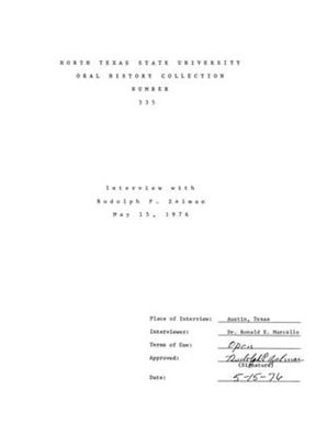 Oral History Interview with Rudolph P. Zalman, May 15, 1976