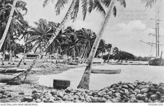 Fanning Island. A postcard showing a beach on Fanning Island, which was a small island south of the Hawaiian Islands and was the only relay station between Vancouver Island, British Columbia and ..