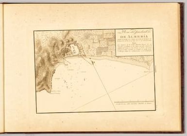 Plano del fondeadero de Almería situado el castillo de S. Telmo en la Pta. del Torrejon en la latitud N. de 36°. 30'. 50". y en long. de 5°. 44'. 50". E. de Cadiz.