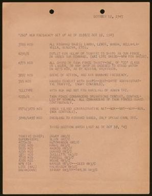 [Staff Memorandum on New Frequency Set Up, October 10, 1943]