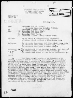 COMTASK-UNIT 587.6 - Rep of Harassing Bombardment Against Enemy Installations on Saipan & Tinian, Marianas, on Night 6/13-14/44