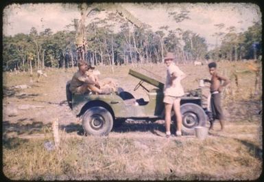Dick O'Sullivan, Geoff Littler and Albert Speer on the way to inspect the new hospital site at Saiho, Papua New Guinea, 1951 / Albert Speer