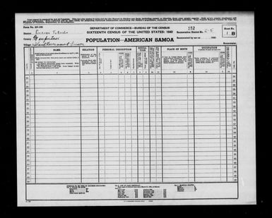 1940 Census - American Samoa - Eastern District of Tutuila County - ED 2-5
