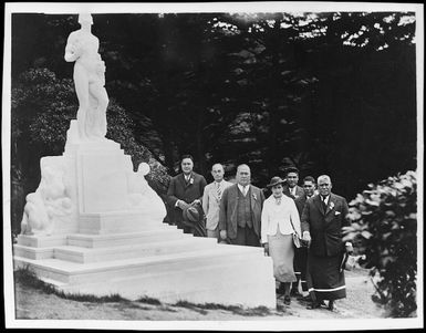 Samoan delegation at the memorial monument to Harry Holland