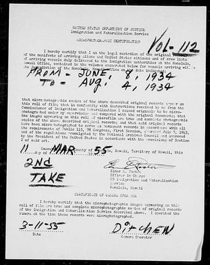 Volume 112: Immigration Service Forms, June 8, 1934 - August 4, 1934