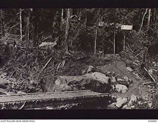 BULLDOG-WAU ROAD, NEW GUINEA, 1943-07-12. CAMP SITE OF HEADQUARTERS, ROYAL AUSTRALIAN ENGINEERS, 11TH AUSTRALIAN DIVISION, AT THE 15 MILE POINT