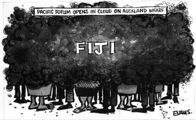 Evans, Malcolm Paul, 1945- :Pacific Forum opens in cloud on Auckland wharf. 7 September 2011