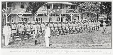 Maintaining law and order in the New Zealand mandated territory of Western Samoa: parade of military police at Apia