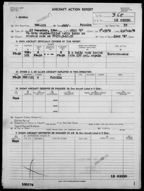 VMF-121 - ACA Rep Nos 19-20 - Bombing & Strafing Targets on Babelthuap Is, Palau Is on 12/23/44