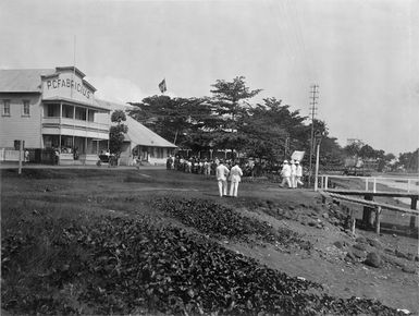 Apia, Samoa, 27 August 1914: New Zealand naval officers landing with the demand for German surrender