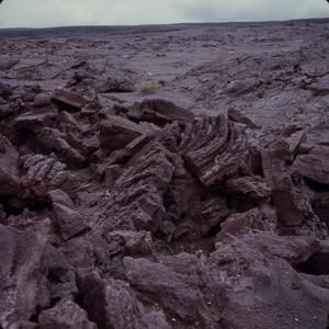 [Landscape view of rough-surfaced rock formations from Halemaʻumaʻu Crater, United States]