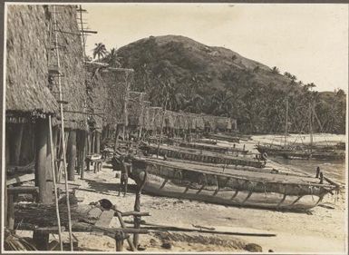 [Canoes drawn up on the beach, Mailu village], Mailu Island
