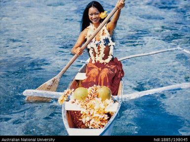 French Polynesia - Polynesian woman in catamaran