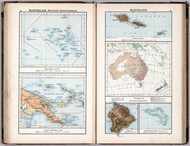 Australien, Deusche Schutzgebiete: Marshal - Inseln. Kaiser Wilhelm-Land. Australien: Volkerkarte und Bevolkerungsdichte. (with 3 insets). (to accompany) Diercke Schul-Atlas fur hohere Lehranstalten. "13" on the lower right margin.