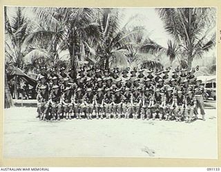 JACQUINOT BAY, NEW BRITAIN. 1945-04-21. SERGEANTS OF THE 37/52 INFANTRY BATTALION, 4 INFANTRY BRIGADE. (FOR IDENTIFICATION OF 48 NAMED PERSONNEL REFER TO PROVISIONAL CAPTION OR NAME INDEX)