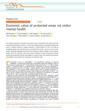 Economic value of protected areas via visitor mental health.