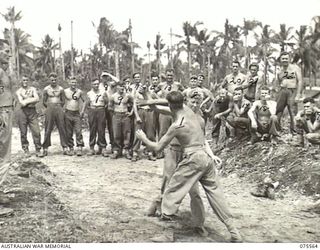 ALEXISHAFEN NORTH, NEW GUINEA, 1944-08-30. THE UNARMED COMBAT CLASS IN PROGRESS DURING THE 8TLH BRIGADE NO.1 CLASS OF THE PHYSICAL TRAINING AND UNARMED COMBAT COURSE
