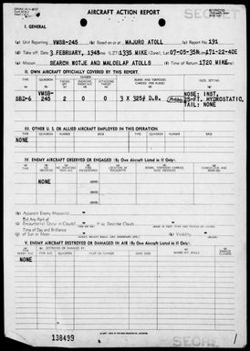 VMSB-245 - ACA Reps Nos 191-195 - Air opers against the Marshall Islands, 2/3-6/45