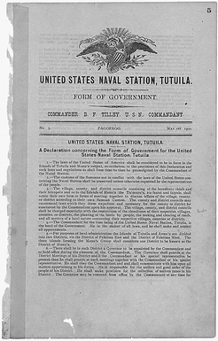 Form OF Government, Order No.5, A Regulation conerning the Form of Government for the United States Naval Station, Tutuila.