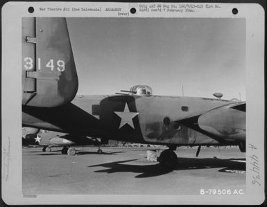 This Is One Of A Series Of Photographs Showing A North American B-25 On Which Four .50 Cal Guns Were Placed In Special Mounts In The Nose And All Mounts Were Brought Closer Together To Concentrate Fire Power. Tontouta Airport, New Caledonia, 13 March 1943 (U.S. Air Force Number B79506AC)