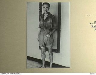 PORT MORESBY, NEW GUINEA. 1942-04-12. SERGEANT S. COSTELLO, NEW GUINEA VOLUNTEER RIFLES, AN ACCOUNTANT OF RABAUL IN PRIVATE LIFE, ONE OF THE EVACUEES WHO WAS SUCCESSFULLY RESCUED BY THE HMAS ..