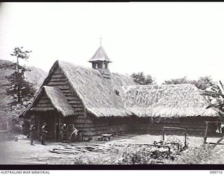 RABAUL, NEW BRITAIN, 1946-01-17. THE EXTERIOR OF THE CHURCH OF ENGLAND CHAPEL, MALAGUNA ROAD, WHICH IS BEING BUILT FOR CIVILIANS BY A JAPANESE WORKING PARTY