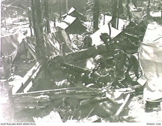 THE SOLOMON ISLANDS, 1945-01-12. AIF ARTILLERYMEN OPERATING A 25 POUND GUN. (RNZAF OFFICIAL PHOTOGRAPH.)