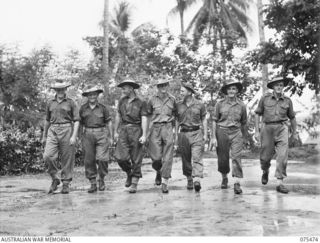 MILILAT, NEW GUINEA. 1944-08-23. PERSONNEL EMPLOYED ON THE STAFF OF THE GENERAL OFFICER COMMANDING, 5TH DIVISION. IDENTIFIED PERSONNEL ARE:- QX47578 PRIVATE A.D. SHERMAN (1); QX30693 CORPORAL J.A. ..