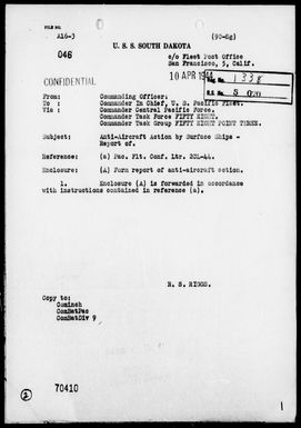 USS SOUTH DAKOTA - AA Act Rep, 3/30/44, Palau Island